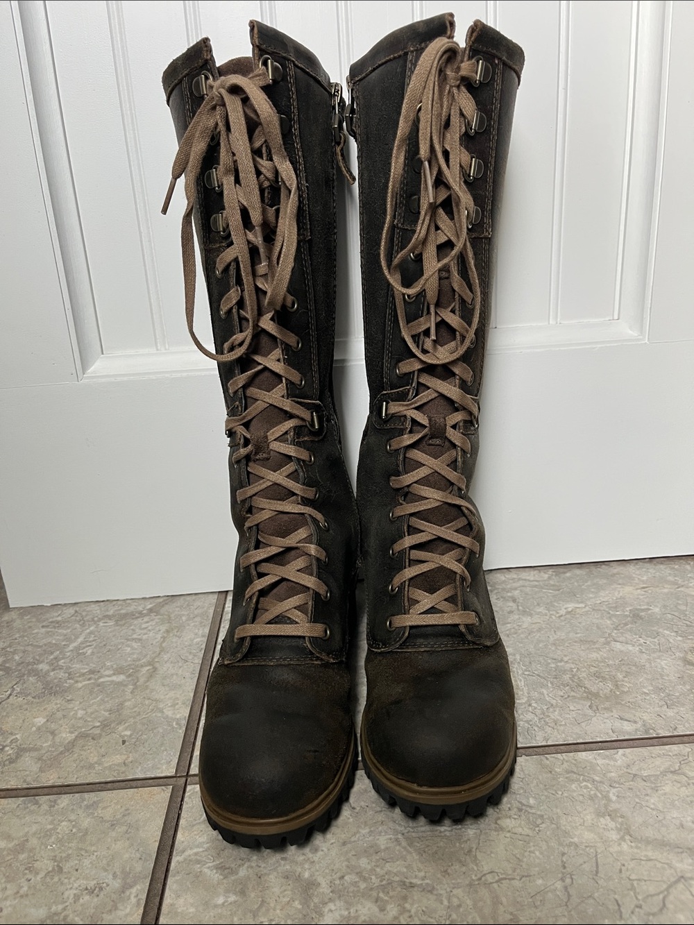 Timberland Wheelwright Tall Waterproof Knee High Moto Boots Dark Brown Suede 6.5 - Picture 4 of 13